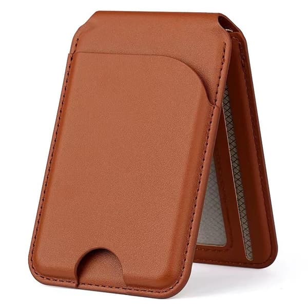 Universal Magsafe Magnetic Card Holder with Rotatable Stand - Compatible with iPhone and Android Brown Brown Brown