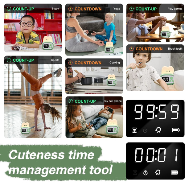 Liten brødristerklokke-lampe, søt nattlys med tidsstyringsverktøy og bordklokkealarm digital timer for barn, ABS+PC barnesenglampe