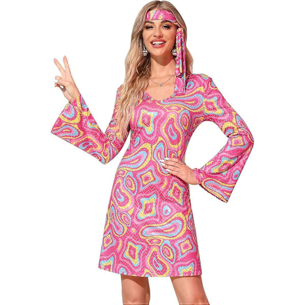 Naisten Halloween-juhlien disco-sensaatio 70-luvun tanssipuku Hot Pink Medium