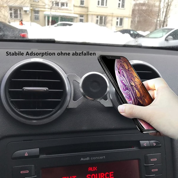 Magnetisk biltelefonholder kompatibel med Audi A3 8P og Audi S3 8P, velegnet til smartphones og GPS med 360 grader (sølv)