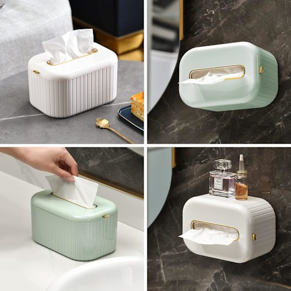 Nordisk stil vægmonteret tissueholder, tissueboks, toiletpapirholdere, tissueholder med låg til badeværelse, soveværelse, spisebord, kontor (grøn)