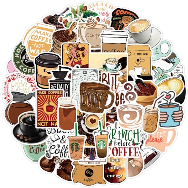 50-pakkaus Love Coffee -tarroja, muodikkaita, kauniita, vedenpitäviä koristeita, leikekirja-albumi, vesipullo, tietokone, moottoripyörä, polkupyörä, rullalauta, matkatavarat