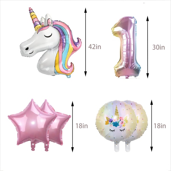 Unicorn bursdagsdekorasjoner, 6 stk Unicorn ballonger 1. bursdag Unicorn bursdagsfest dekorasjoner Folieballonger for 1 års bursdagsfest