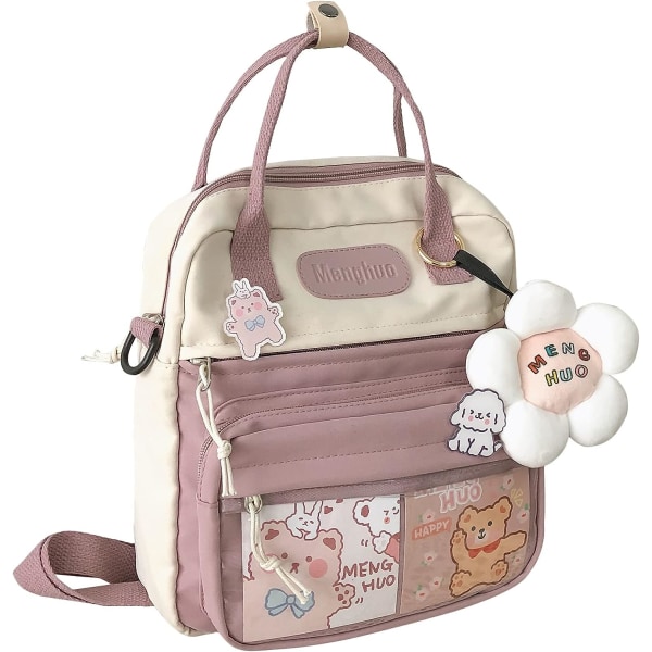 Kawaii Reppu Japanilainen söpö koululaukku Ita Bag JK Uniform Bag Esteettinen reppu pinnillä ja söpöillä lisätarvikkeilla tytöille (vaaleanpunainen)