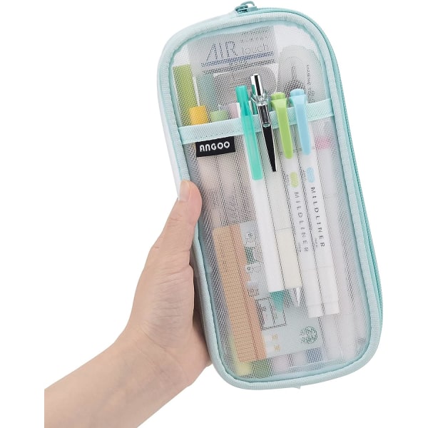 Grid Mesh Pen case med dragkedja Klar kosmetikaväska Multi-purpose Travel School Tonårstjejer Transparent stationär väska för Adluts (grön)