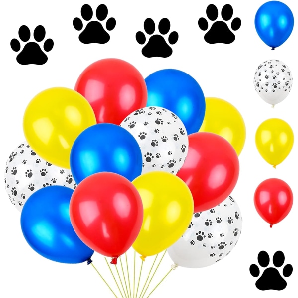 36 stk Paw Patrol ballonger 12 tommer med fargerike hundepoter trykkballong Inkluderer rød, gul, blå, valpeballonger