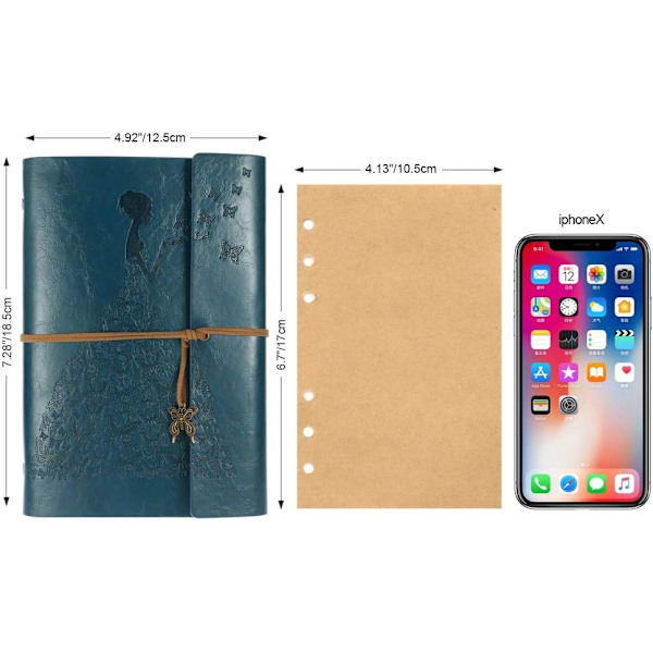 Læderjournal, Vintage Spiral Refillable Notebook Sketchbook Butterfly Journal til at skrive i til kvinder og piger gaver