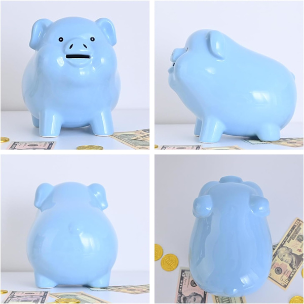 8\" Spardose für Erwachsene, die zum Öffnen zerbrochen werden muss, Keramik, Spardose für Mädchen und Jungen, Sparschwein für Bargeldgeschenke, blau