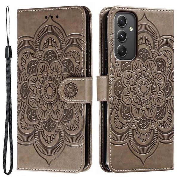 Samsung Galaxy A56 5G Case - PU Leather Mandala Embossed Wallet Case Multicolored Grey Multicolor