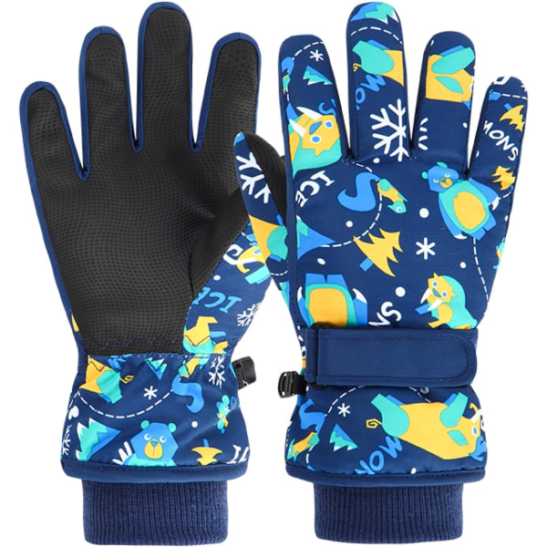Barn Barn Skidhandskar Vintersnöhandskar Vattentäta vintervarma handskar för snowboard, pulka, mörkblå sabeltandad tiger,S