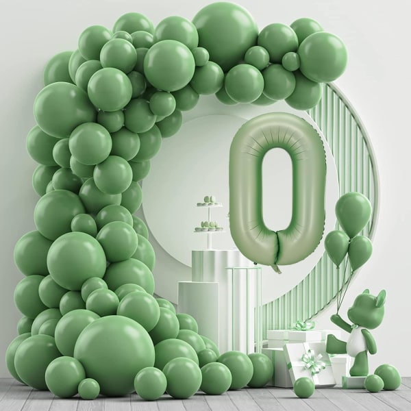 Sage grønt tall ballonger Bursdagsfest dekorasjoner Skilt 40 tommer, stor tall 0 ballong