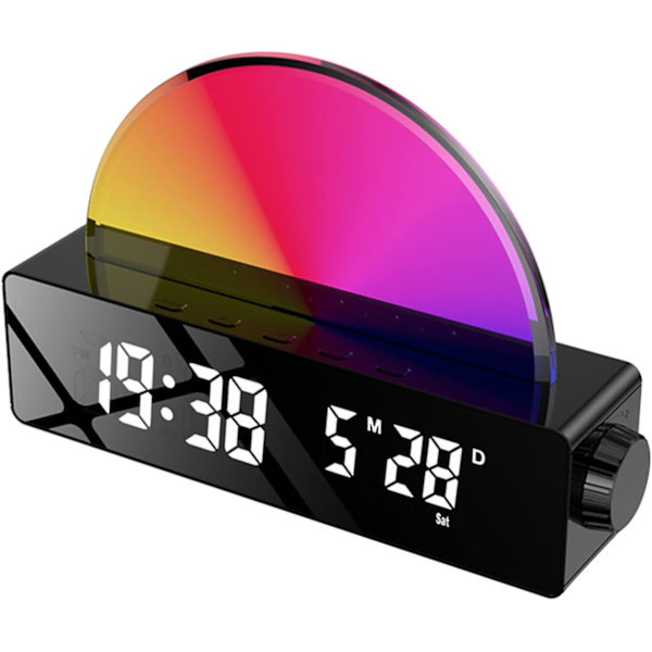 Digitalt ur LED-ur med lysdisplay Temperatur Dato Digitalt vækkeur til soveværelse Solopgang Simulation Stor skærm,B