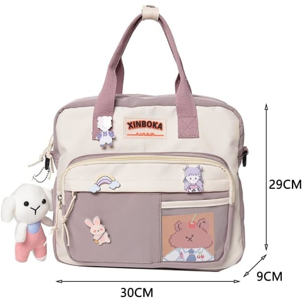Kawaii Backpack Cute Messenger Bag Crossbody Canvas Tote Bag for Women Kawaii Ita Bag with Kawaii Accessories-Lila