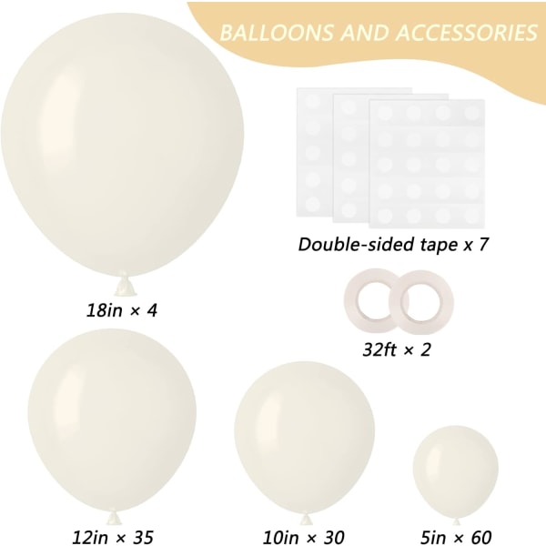 129 stk sandhvite ballonger forskjellige størrelser 18 12 10 5 tommer for Garland Arch, premium hvite lateksballonger