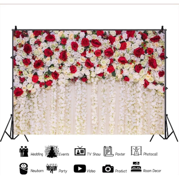 Bröllopstema Romantisk Rosfotografi Bakgrunder Blommor Fotografisk Studio Fotobakgrund Bröllopsdekorationer Rekvisita (7x5FT/2.1x1.5m)