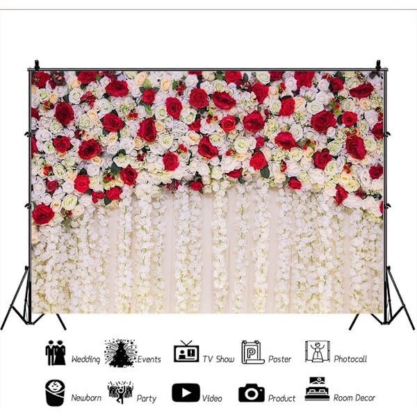 Romantisk bröllopsfotografering med rosor som tema - blommig bakgrund för fotostudio - bröllopsfestdekorationer (7x5FT/2.1x1.5m)