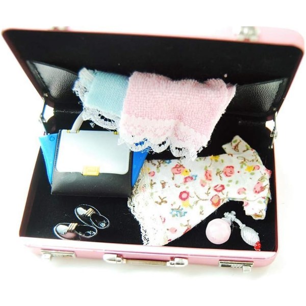 1/6 aluminiumslegering kuffert mappe model miniature til dukkehus tilbehør - pink