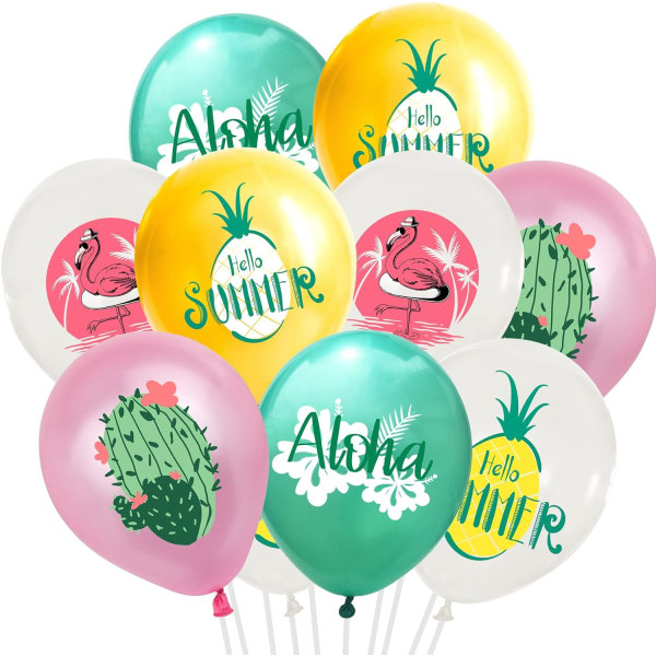 Hawaiiansk Luau-festdekoration, guldglittrande Aloha-banderoll, ananas, tropiska blad, flamingoballonger