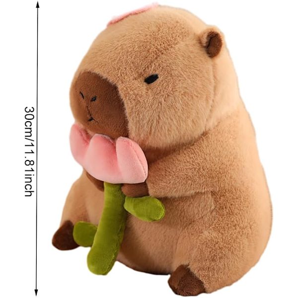 Söt Capybara Plyschleksak, Capybara Gosedjur för Vuxna, Mjuk Plyschdocka Kudde, Heminredning för Barnpresenter, Blommor