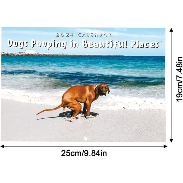 2024-kalender med hunde, der pooper smukke steder | Vægkunst månedlig familiekalender | Kalender til Hundegaver Gag Hanging-B