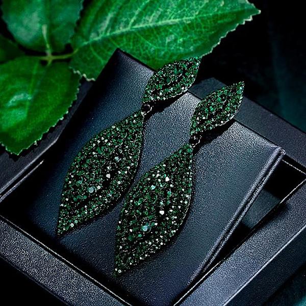 Kvinners Rhinestone Crystal Bryllup Brud 2 Blad Dråpe Dangle Lysekrone Øredobber