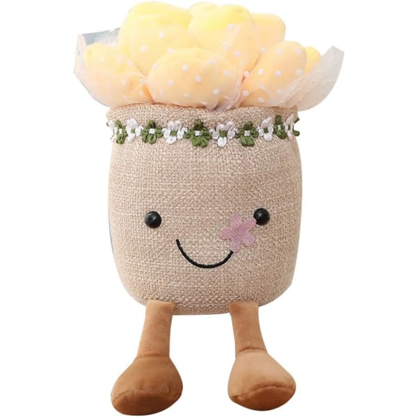 Saftige planter plys plys legetøj hjem ornament, fluffy plante blød pude indendørs dekoration, krammepude sød bogreol indretning, gul