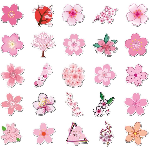 Livliga Sakura vinylklistermärken, estetiska vattentäta klistermärken för vattenflaska surfplatta Scrapbook Cup Cykeltelefonbil, Vivid Flowers Stickers[50st]