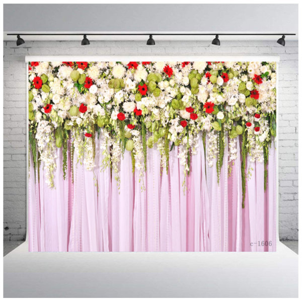 Bröllop Blomma Vägg Bakgrund Polyester Tyg Rosa Brud Tegel Blommor Blomma Romantisk Rose Plant Elegant 7Wx5H
