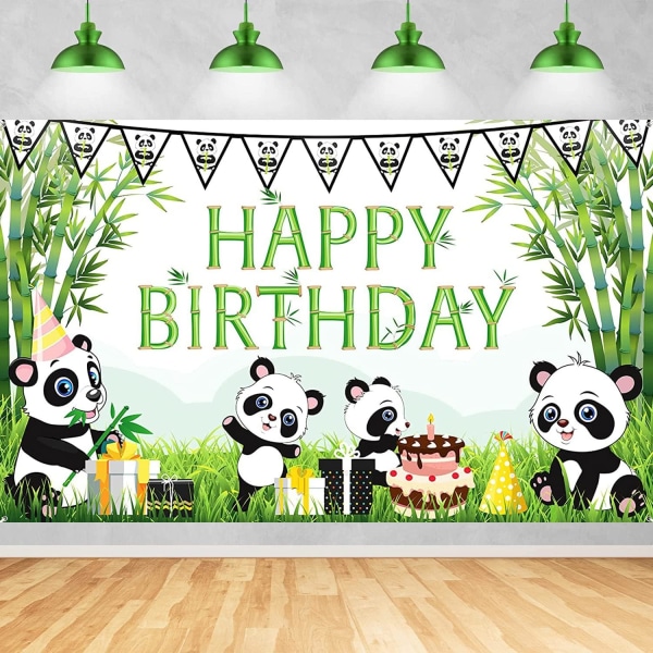Tegnefilm Panda Fødselsdagsbagtæppe, Grøn Bambus Panda Tema Baby Shower Fotobaggrund til Børn Nyfødte Fødselsdagsfestdekorationer