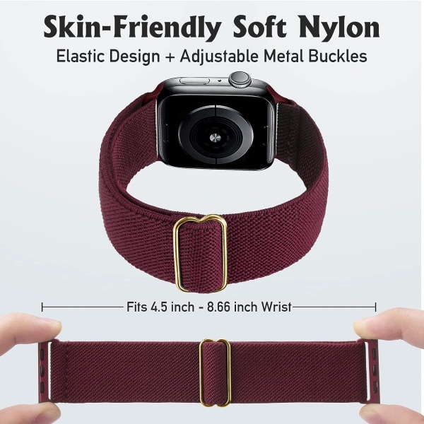 Strekkbart klokkebånd kompatibelt for Apple Watch-bånd 41 mm 40 mm 38 mm Komfortabelt justerbart sportsbånd for kvinner, menn - vinrød