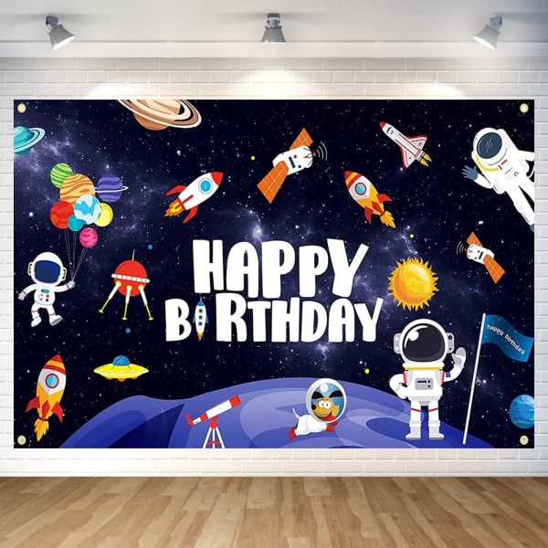 7*5 ft, Space Fødselsdagsfest dekoration Univers Tillykke med fødselsdagen Bagtæppe