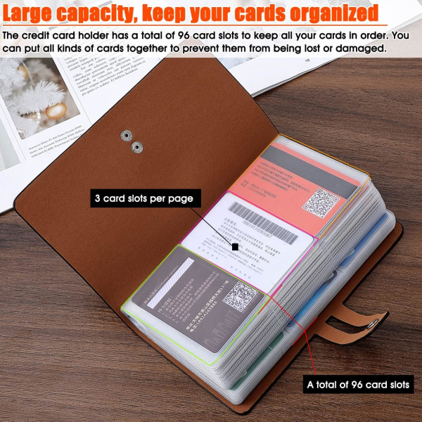 Kreditkortshållare Visitkortshållare i läder med 96 kortplatser för att hantera dina olika kort och dokument och förhindra förlust eller skada (svart)