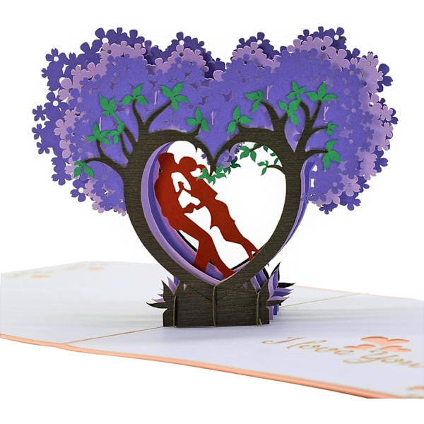 Jubilæums pop-up-kort med kysse hjerte wisteria design, 1. bryllupsdag pop-up-kort til par, kone, mand, kæreste