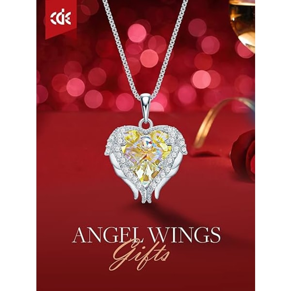 Angel Wing Love Heart Halsband för kvinnor, Silver Tone/Guld Tone Pendant Halsband Smycken presenter till henne på jul, alla hjärtans dag