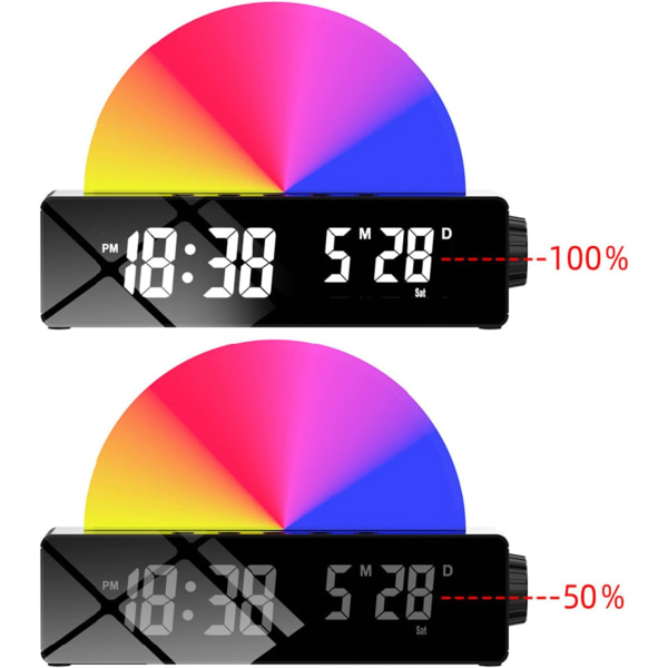 Digitaalinen kello LED-kello valonäytöllä Lämpötila Päivämäärä Digitaalinen herätyskello makuuhuoneen auringonnousun simulointiin suuri näyttö, A