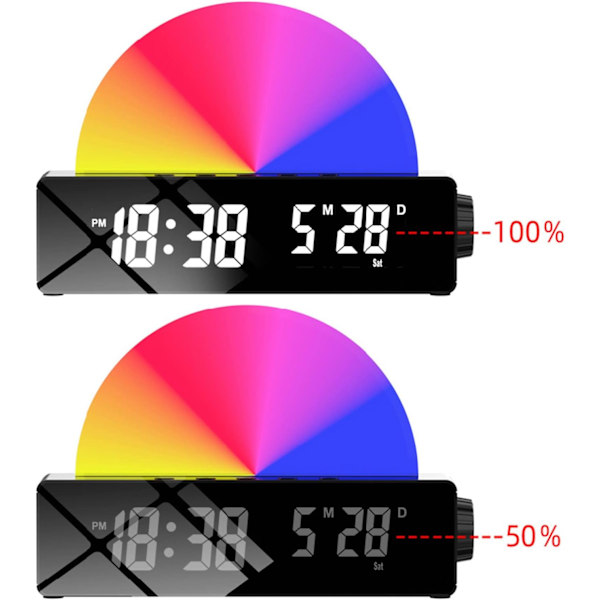 Digital klocka LED-klocka med ljusdisplay Temperatur Datum Digital väckarklocka för sovrum Soluppgångssimulering Stor skärm,A