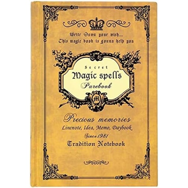 Retro Tykkere Enkle Magiske Stave Pure Notebook Journal Traveler Notepad (Gul, A5)