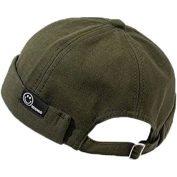 Lipaton hattu Beanie Skullcap Työntekijä Sailor Cap Retro Rolled Cuff Skull Caps säädettävällä（Vihreä）
