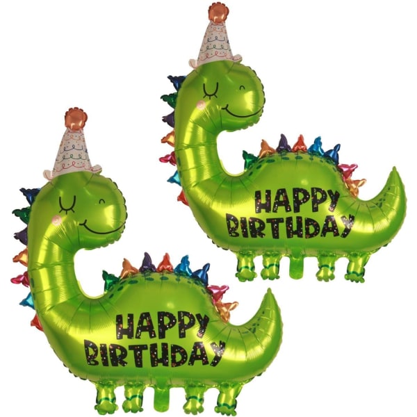2 stk dinosaurballoner fødselsdagsdekoration til børn, 35 tommer stor grøn folie Tillykke med fødselsdagen Dino ballon
