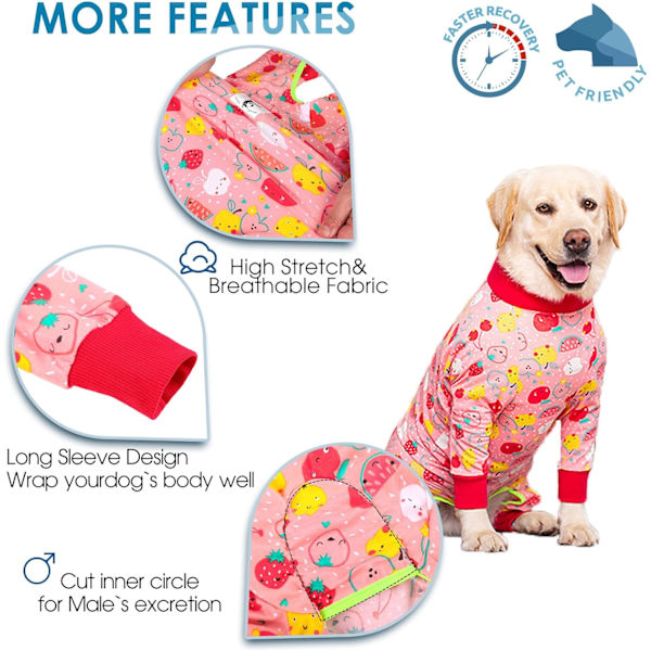Hundegenoptræningsdragt efter operation Hundeonesie, Hundegenoptræningsskjorte til mavesår, Frugter trykt Hunde Pyjamas Body Hundekonus Alternativ -4XL