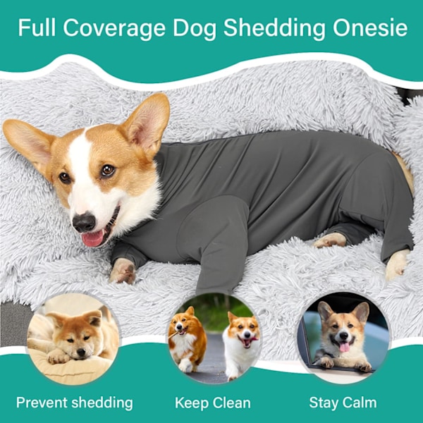 Hunde Onesie Efter Operation Kæledyr Kirurgisk Restitutionsdragt Anti-Fældning Heldragt Til Hun- Og Hanhund Langærmet Claming Pyjamas Med Ben Grå/M