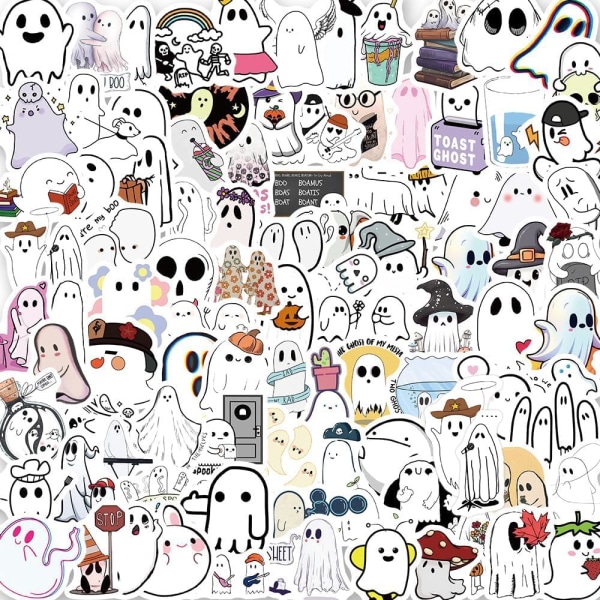 100 STK Funny Ghost Stickers, Halloween Stickers, Vinyl Vandtætte Stickers til vandflasker, Laptop, Computer, Bil, Bagage, Kop, Telefon, Cute Ghost