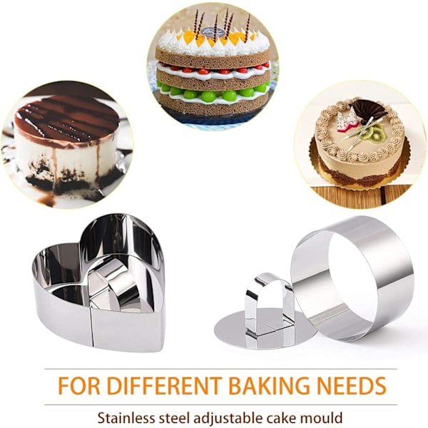 6 stk. konditoriring, konditorskærer, kageform, bageform i rustfrit stål, kagemousseforme, dessertringe