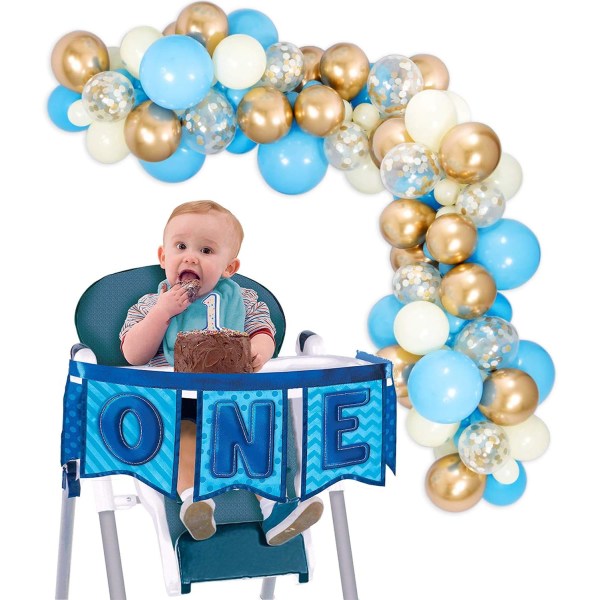 Blåguld ballonggirlander, ballongdekorationer Bakgrund Idealisk för pojkar födelsedag Baby bruddusch festdekorationer