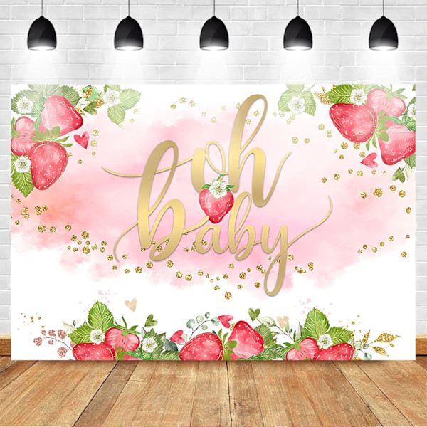 Mansikan vauvakutsutausta Oh Baby Girl's Baby Shower -valokuvaustaustat Berry Sweet Fruits -juhlakoristeet Valokuvaustausta (7x5ft)