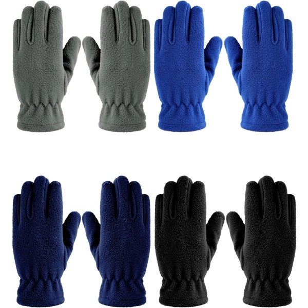 4 Pairs Kids Fleece Gloves Winter Warm Gloves Full Fingers Polar Mittens for Boys Girls Children Outdoor Activities,Royalblue, Blue, Grey, Black,L