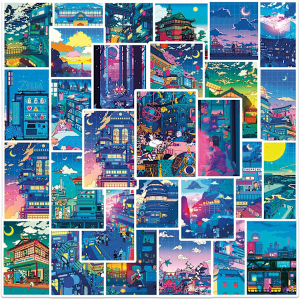 50 stk. japanske anime nattscene klistremerker byklistremer for bærbare datamaskiner, vannflasker, klistremerker for barn, gutter, jenter, tenåringer og anime-fans (nattscene)
