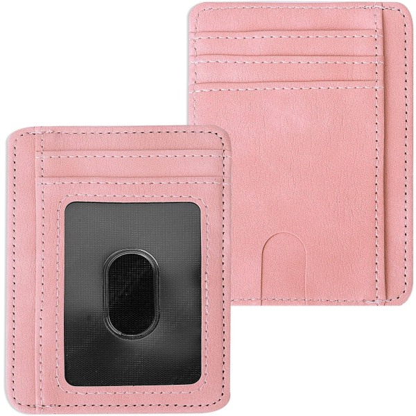 RFID-blokerende kreditkortholder, slanke kreditkortærmer ID-etui Læderpung Møntidentitetskreditkortholder til kvinder Mænd (Pink)