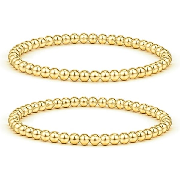 Guldpärlor staplingsbara armband för kvinnor 14K guldpläterade pärlbollsarmband Stretch Handgjorda söta runda pärlor Snyggt armband för tonårsflickor