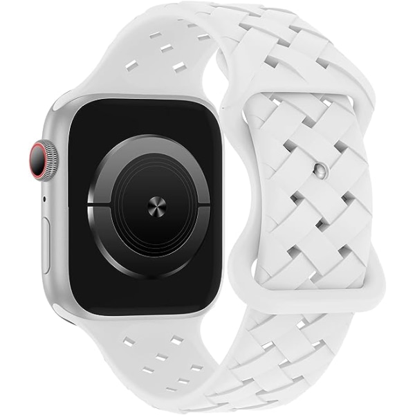 Silikonflätade vävband Kompatibel med Apple Watch 42mm 44mm 45mm 49mm, Ersättningssilikon Sport Andningsrem för kvinnor Män-Vit